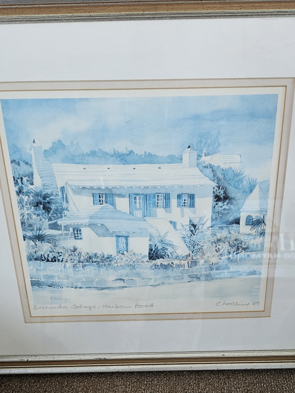 Blue Watercolor Cottage Wall Art Print by C. Holding